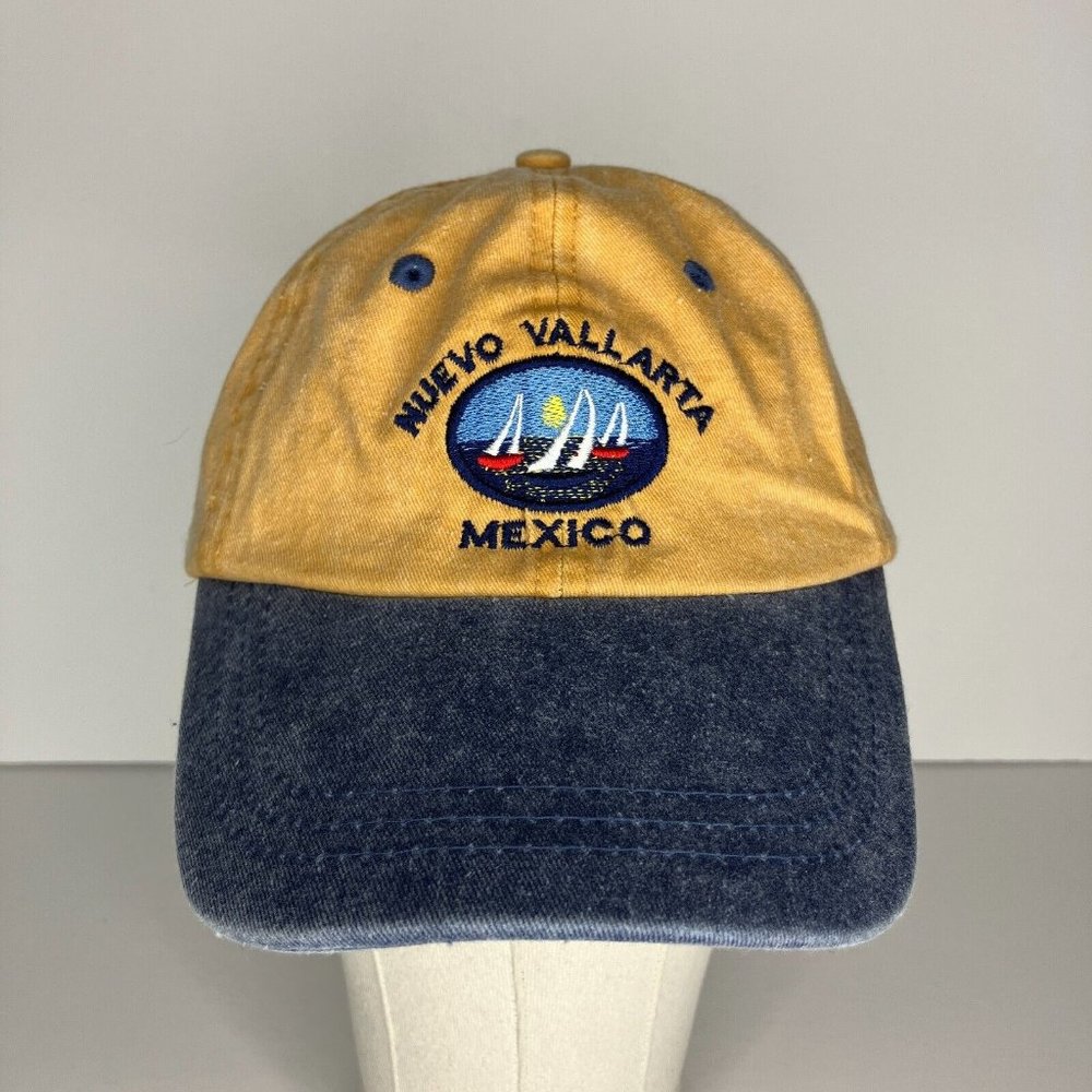 Nuevo Vallarta Mexico Mustard Yellow Blue Adjustable Hat